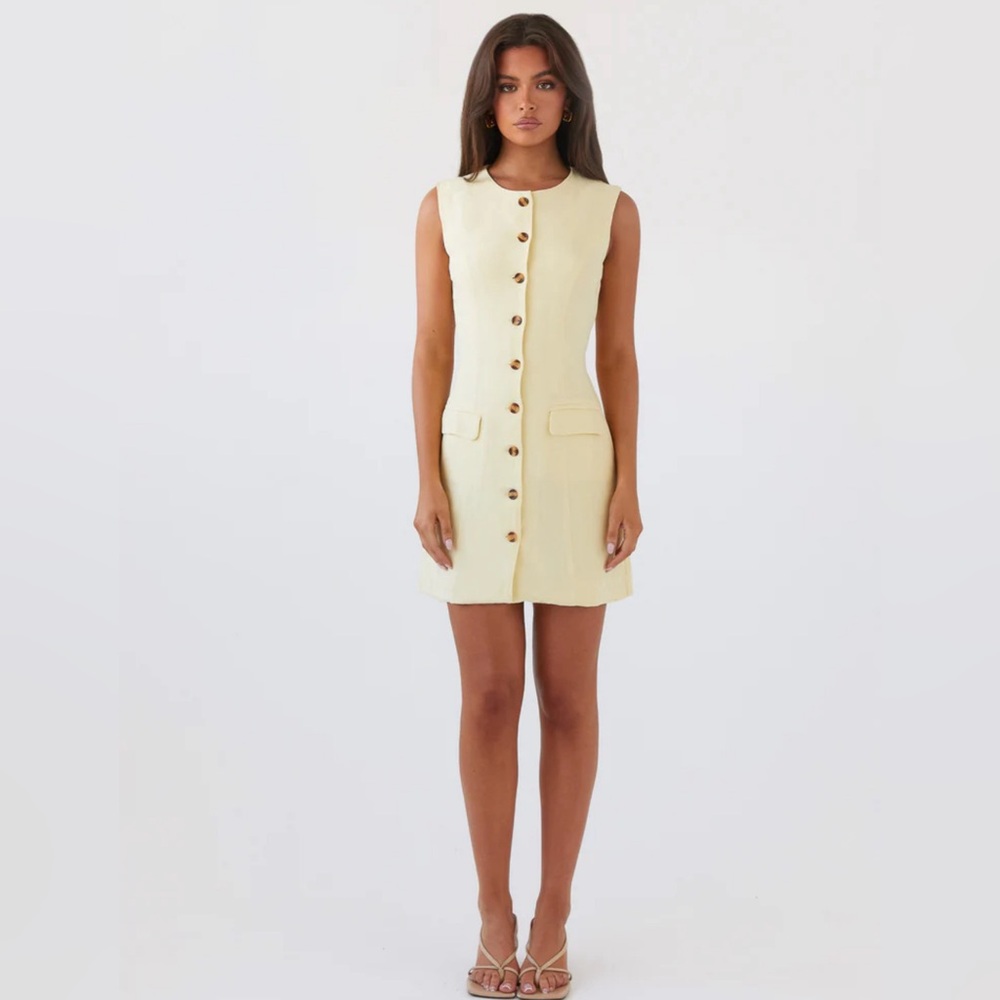 Peppermayo Pale Yellow Button Front Mini Dress - Picture 2 of 3